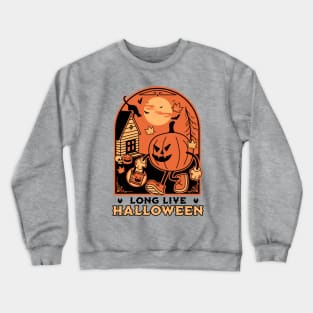 Long Live Halloween - Retro Vintage Halloween Pumpkin Cat Crewneck Sweatshirt